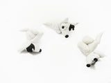 3 Tiny Bull Terrier Dogs Dollhouse Miniature Handmade Clay Animal 10989