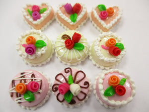 Dollhouse Miniature Food Cakes 9 Assorted Color Rose Cake 1.5 cm Supply 15598
