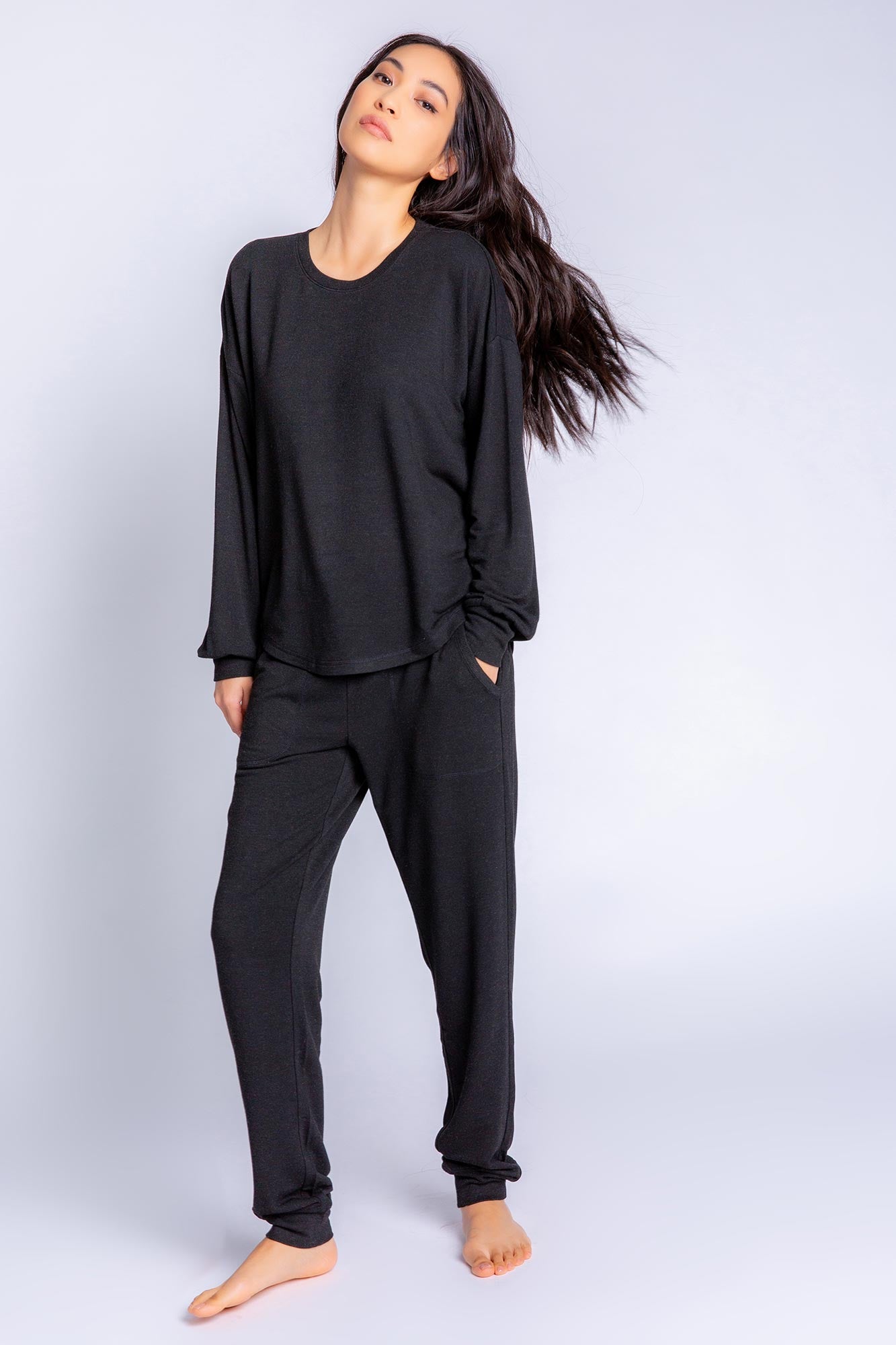 P.J. Salvage Womens Black-Ivory Waffle Pajama Top Loungewear S レディース