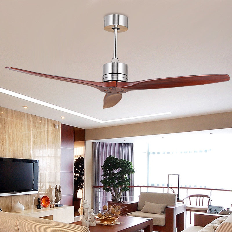 Modern Ceiling Fan Mute Fan With Simple Hollow Wooden Blades Home Decoration Remote Control 52 Inch Brown