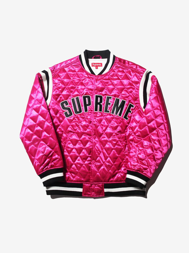 SUPREME QUILTED SATIN VARSITY JACKET - $450.00 | Tena6le