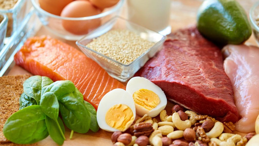 Protein rich food such as eggs, nuts, salmon, meat, avocados, and lentils. 