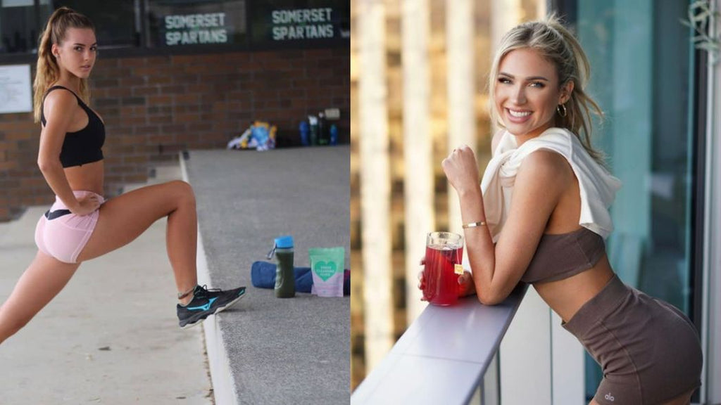 Two models staying active and working out, SkinnyMint products seen in their vicinity. 