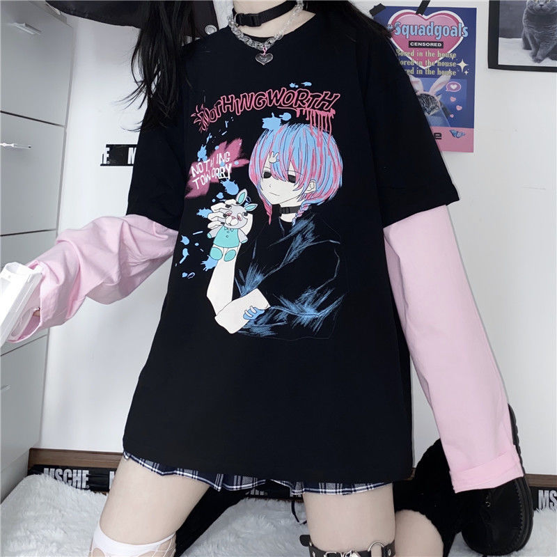 Aesthetic Anime Print Long Sleeve T-Shirt 2022 - Shoptery