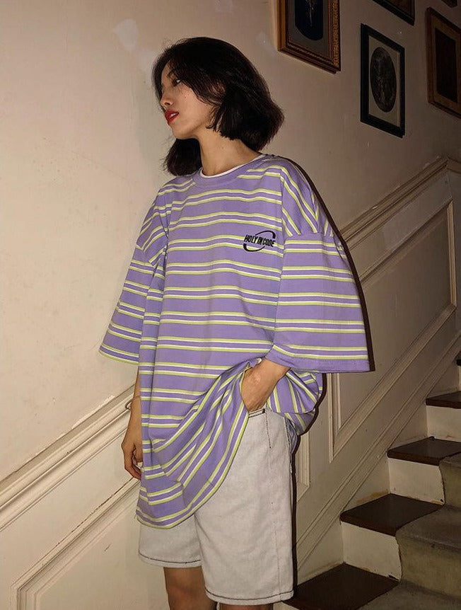 Aesthetic Striped Oversize T-shirt 2022 - Shoptery