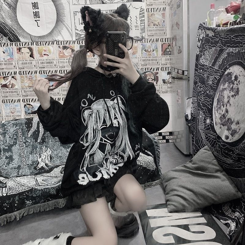 Anime Japan Style Plus Size Black Hoodie - Shoptery