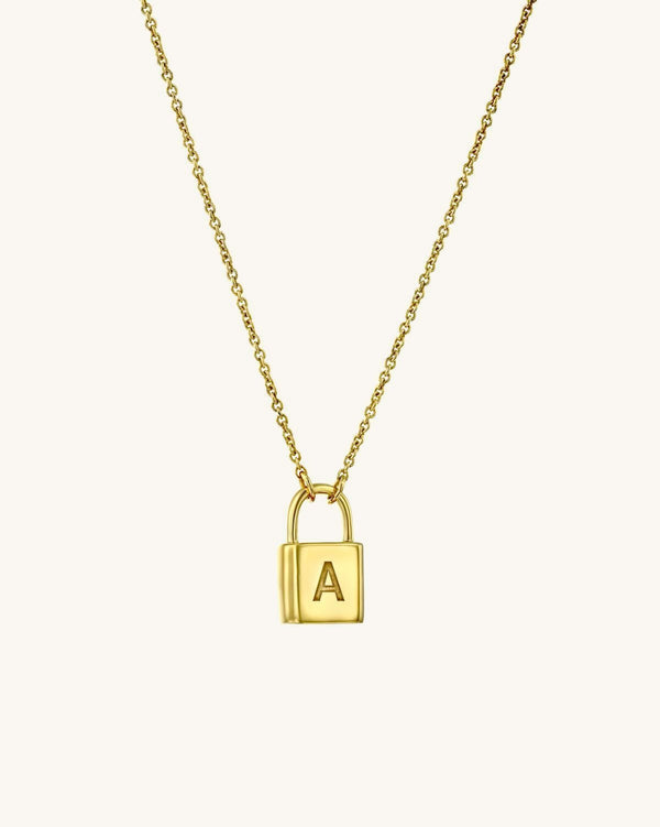 14K Solid Gold Initial Lock Necklace with Diamonds