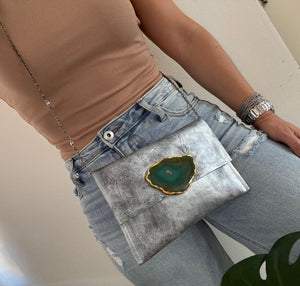 Silver Hand Painted Crossbody Clutch Bag - KOLORETE