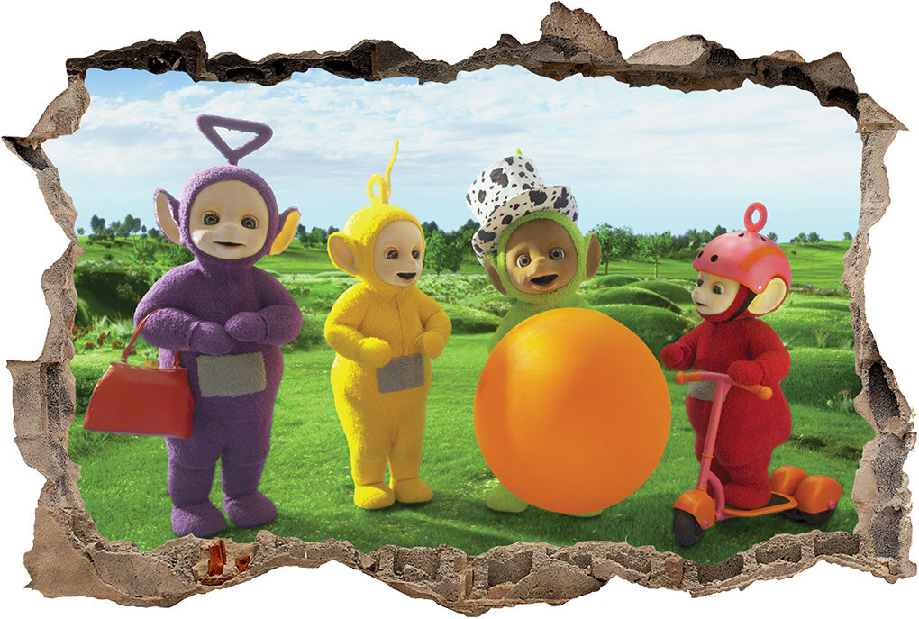 Teletubbies 3d Smashed Bricks Broken Wall Illusion Autocollant Mural J Decalz Co