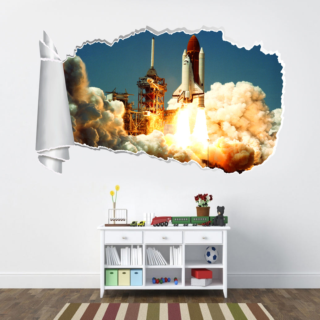 Space Shuttle Lift Off 3d Torn Paper Hole Ripped Effect