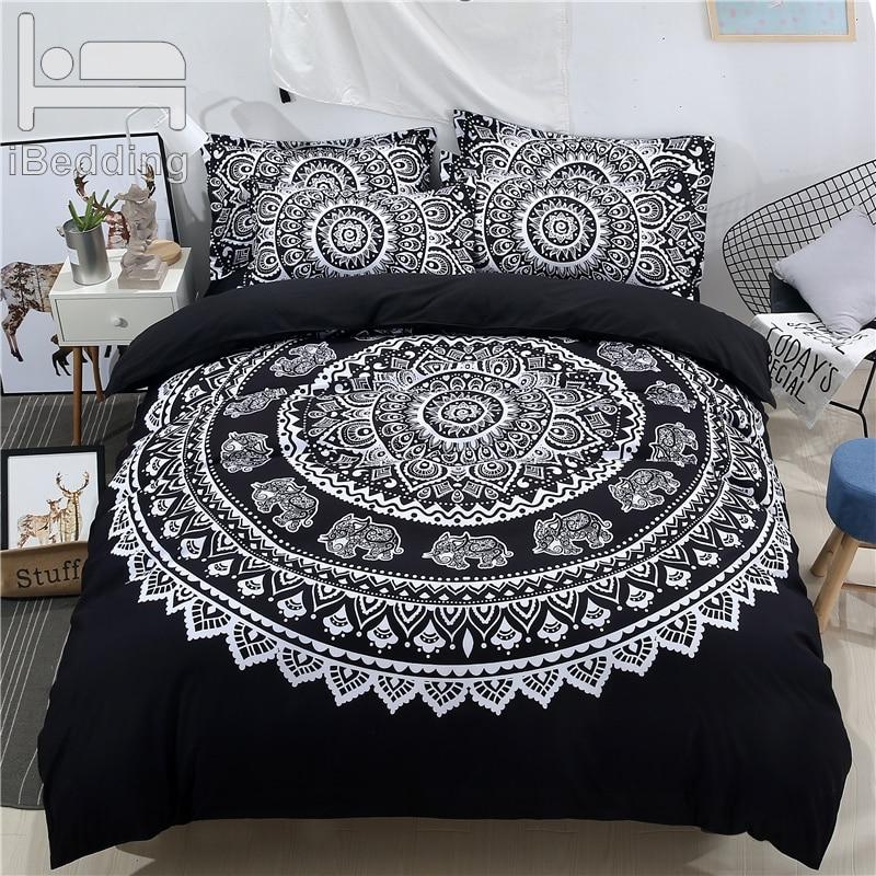 1 3pcs Set Black Bohemia Mandala Printed Duvet Cover Set For Bed