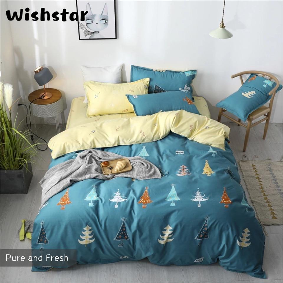 1 Bed Cover Christmas Tree Green Cartoon Print Double Bedding Set