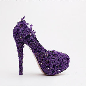 purple lace wedding shoes