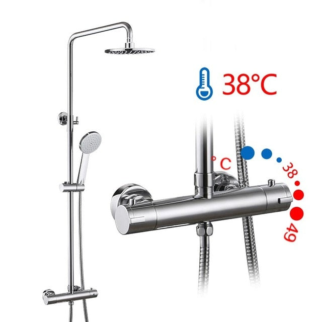 Brass Chrome Thermostatic Bath Shower Mixer Wall Mounted For