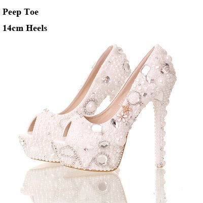 white pearl high heels