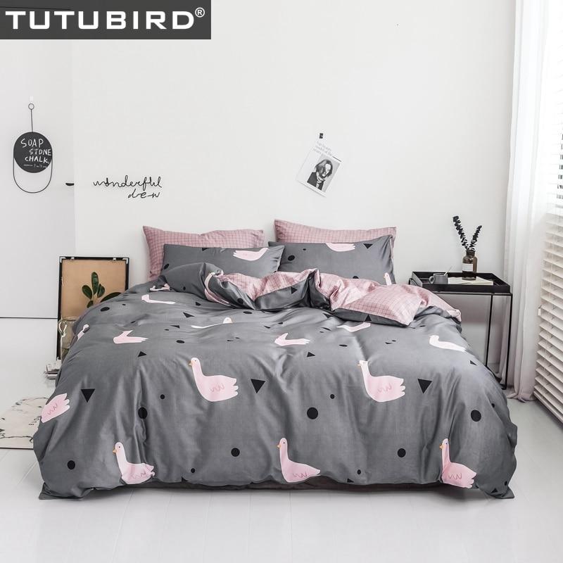 Kids Cartoon Pigeon Print Bedsheet Linen 100 Cotton Soft Gray