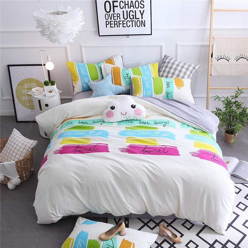 Promotion Sale 4pcs Luxury Washed Cotton Beige Cartoon Bedding Set