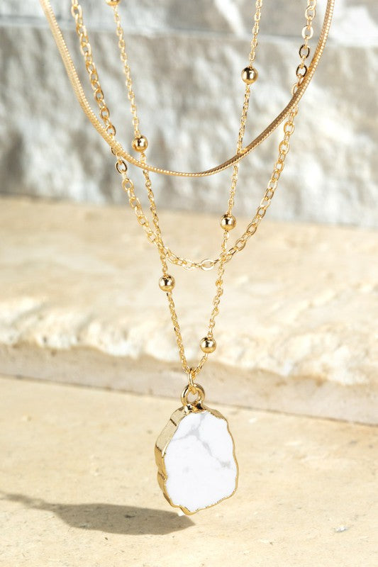 Natural Stone Pendant Layered Necklace