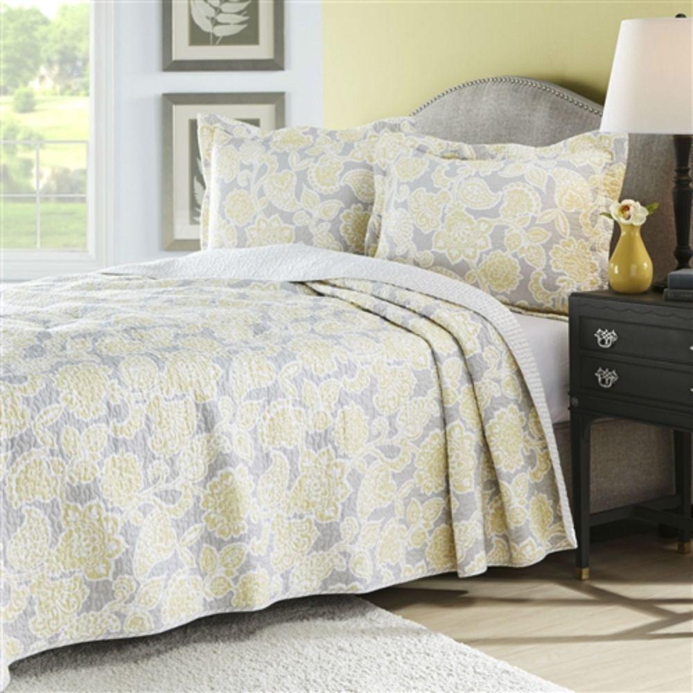 Israel King Yellow Gray Floral 100 Cotton Reversible Quilt