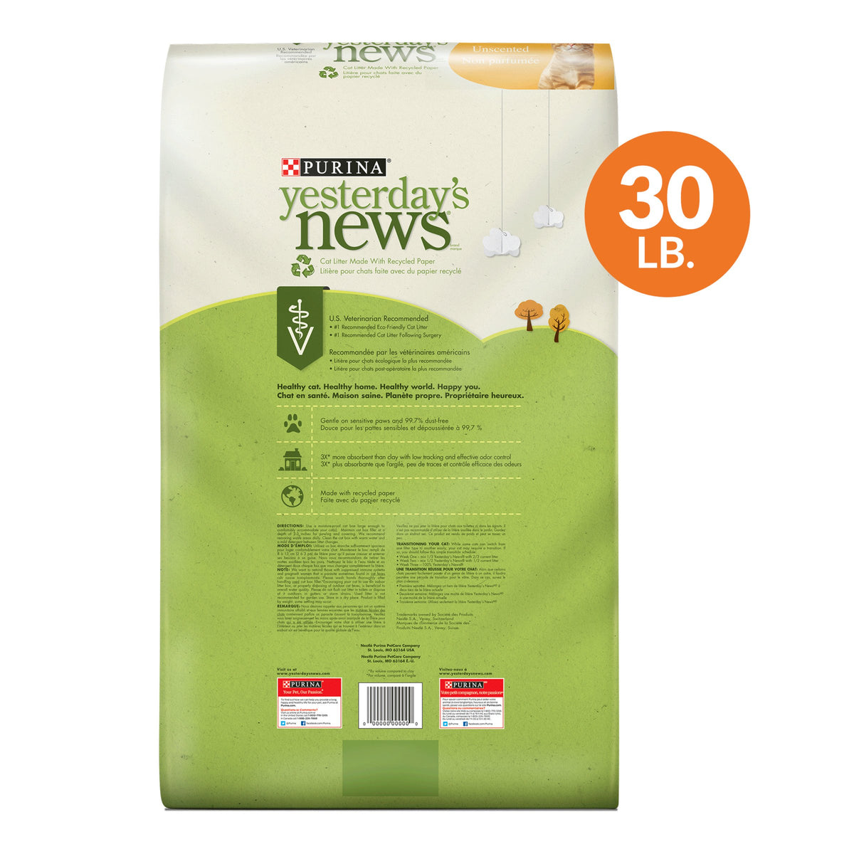 Purina Yesterday's News Non Clumping Paper Cat Litter; Unscented Low T