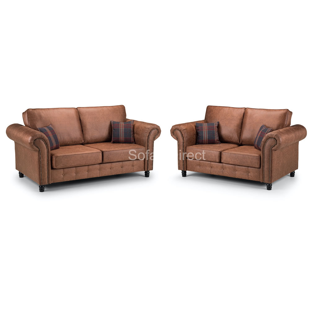 Tan Leather Sofa Two Piece Set - SD099 | Sofas Direct UK