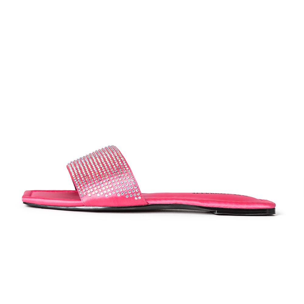 Image of Claire Pink Satin and Crystal Slides