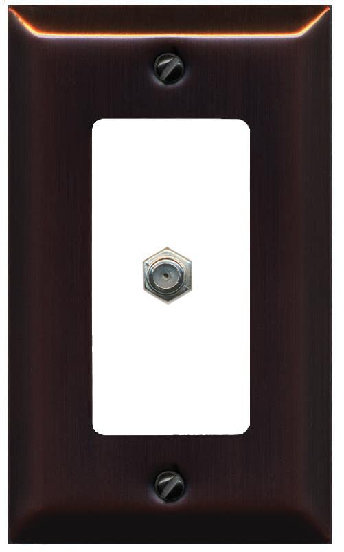 RiteAV 1 Port Coax Cable TV F-Type Wall Plate - 1 Gang [Bronze/White]