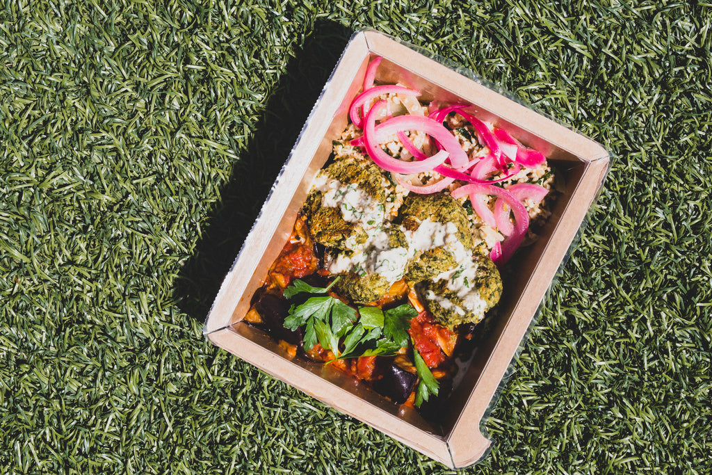 The Veggie Kebab Platter, prepped and ready to serve