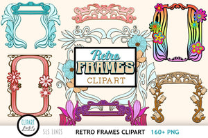 Retro Hippie Frames Clipart - 60s Style Art Nouveau Bundle