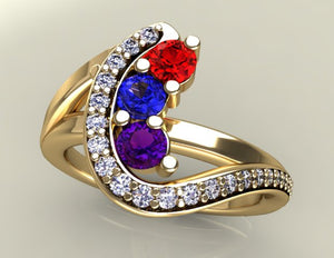 Three Birthstone Custom Mothers Ring With Fine Cut Diamonds* by Christopher Michael