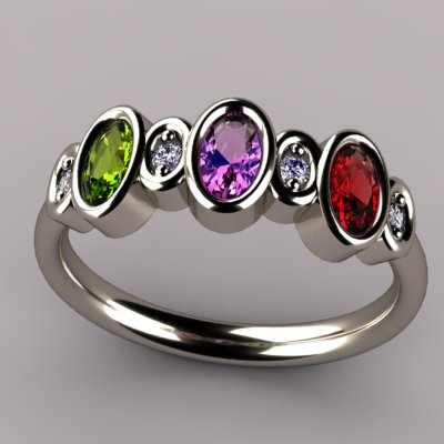 Bezeled 3 Stone Oval Mothers Ring With Diamond