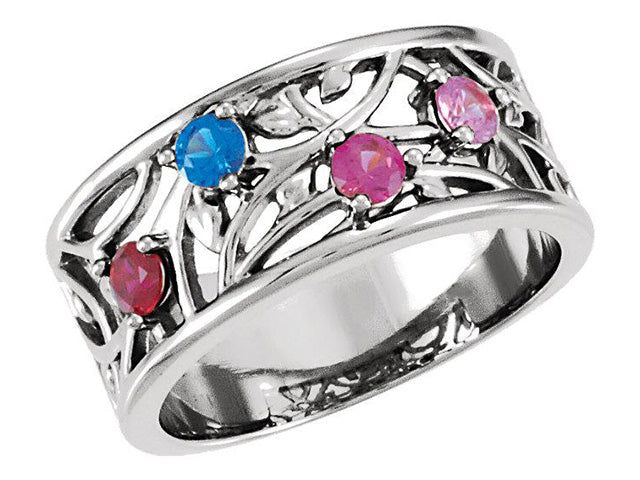 Wider 4 Stone Vine Pattern Mothers Ring - MothersFamilyRings.com product image