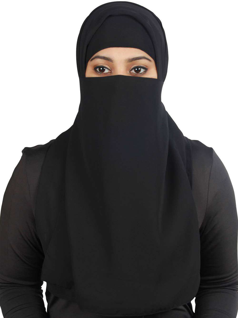 Buy Half Niqab Nosepiece Face Veil In Black Georgette Online Mybatua 