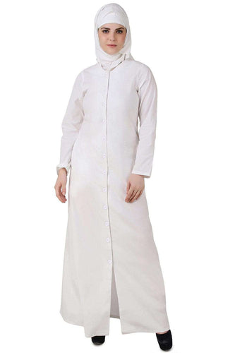 Faraza White Front Open Cotton Abaya