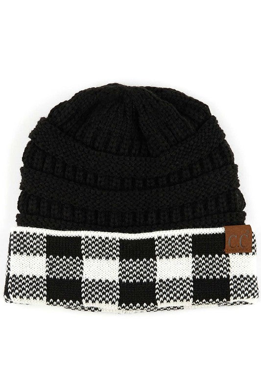 black and white buffalo plaid hat