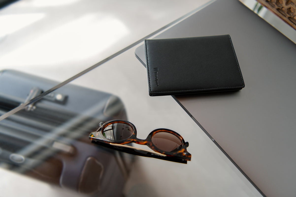 Passport cover on table