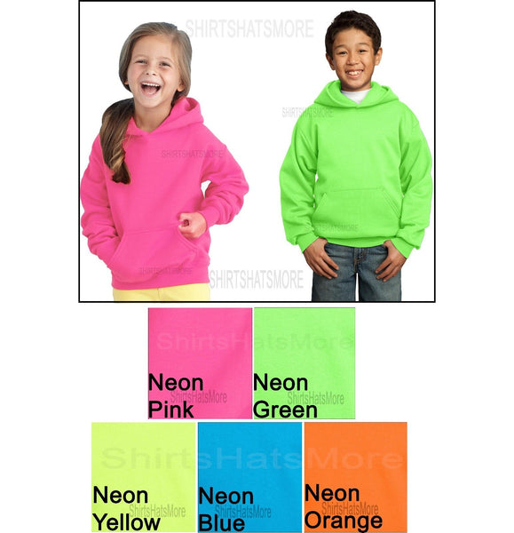 YOUTH Pullover NEON Hoodie Hooded Sweatshirt Poly/Cotton Children Kids XS-XL NEW