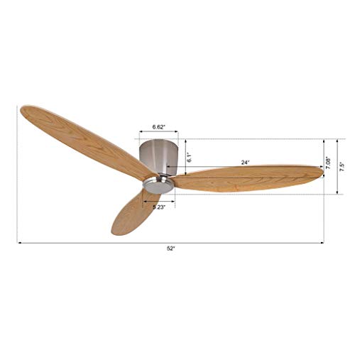 Lucci Air 21051901 Radar 3 Blade Indoor Dc Motor Hugger Ceiling Fan With Remote Control 52 Inch Brushed Chrome With Teak