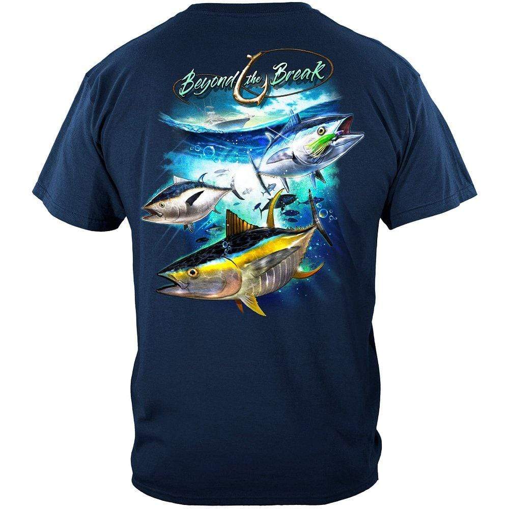 Fishing T-Shirt Wicked Fish Fighting Buck Tail Fluke Lure Indigo Blue 