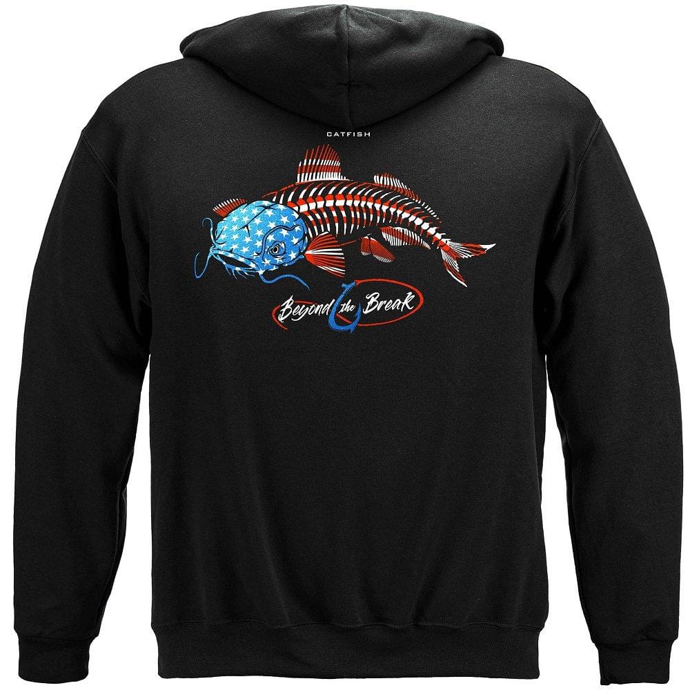 Patriotic Bone Fish Premium Hooded Sweat Shirt, Long Sleeve / 4XL