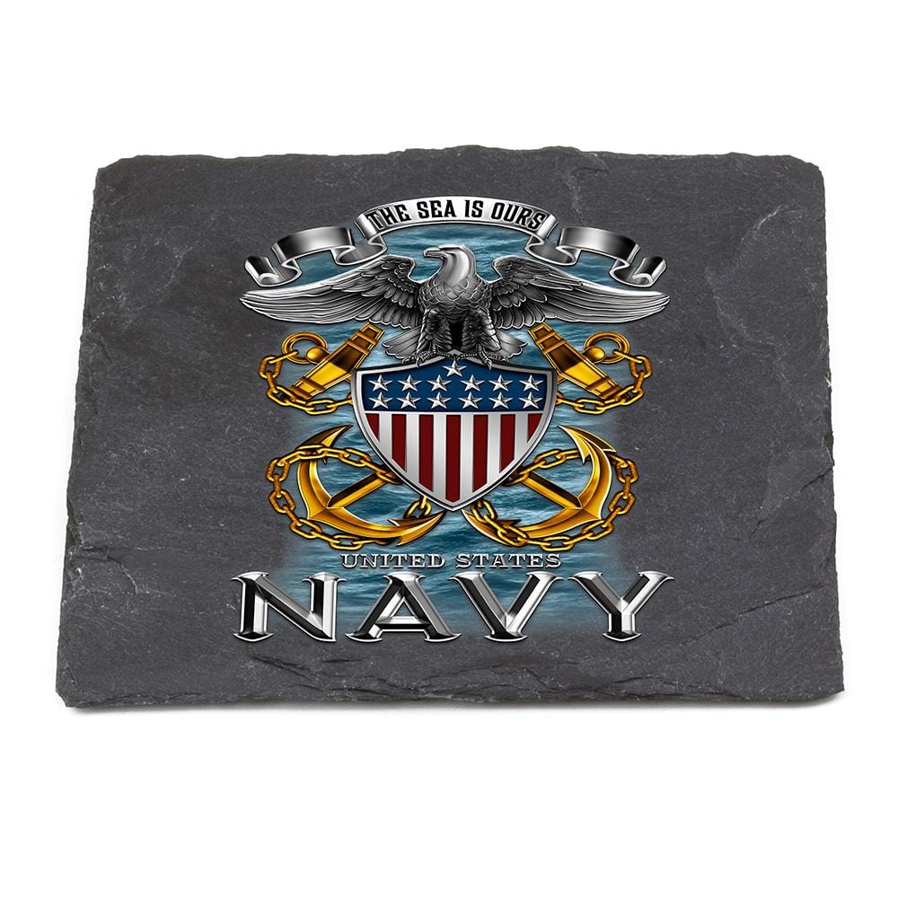 Navy Full Print Eagle Black Slate 4IN x 4IN Coasters Gift Set - Shop Erazor Bits product image