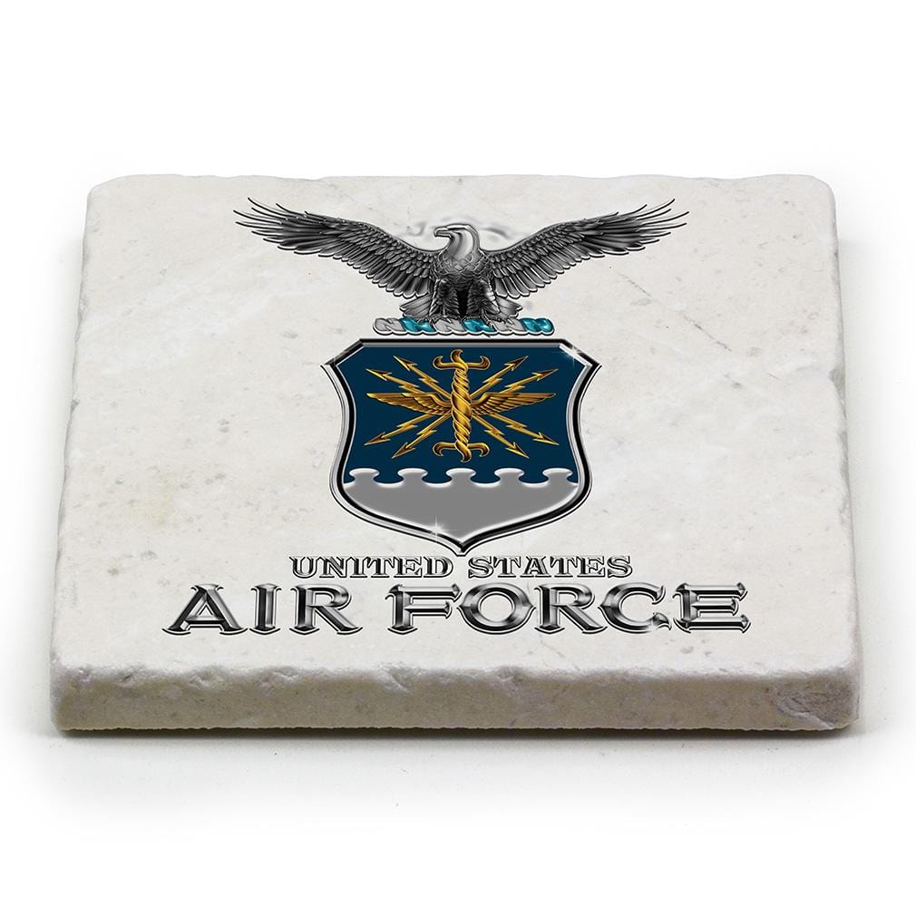 Air Force USAF Missile Ivory Tumbled Marble 4IN x 4IN Coasters Gift Set - Shop Erazor Bits product image