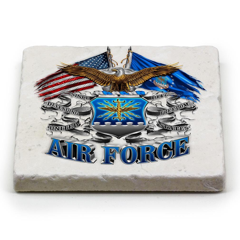 Double Flag Air Force Eagle Ivory Tumbled Marble 4IN x 4IN Coasters Gift Set - Shop Erazor Bits product image