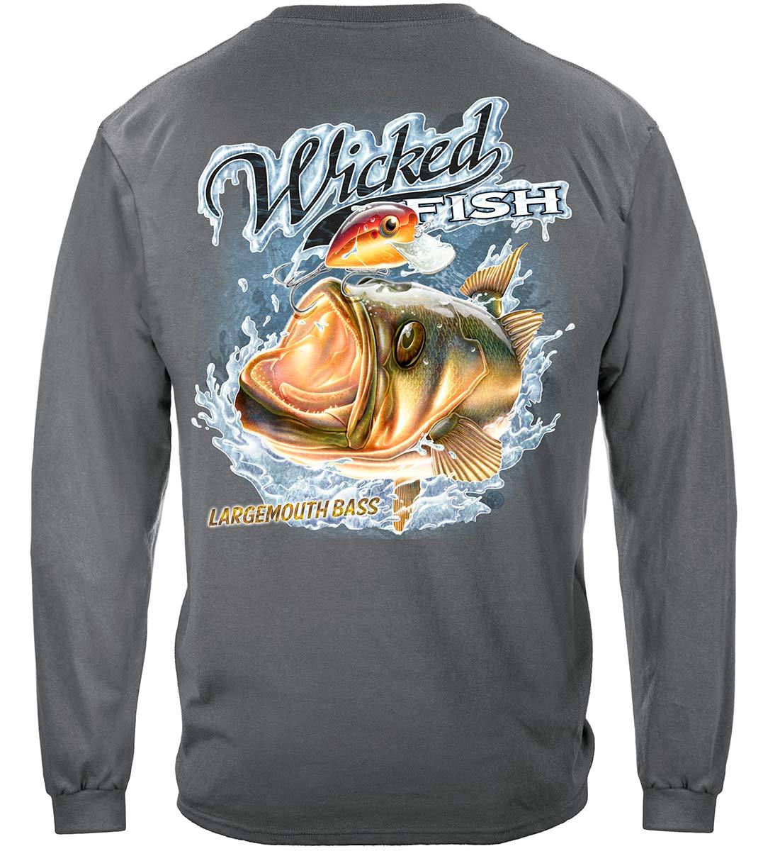 Fishing T-Shirt Wicked Fish Large Mouth Bass with Popper Chrcoal Gray