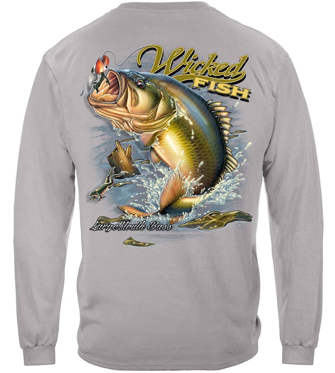 Wicked Fish Large Mouth Bass with Popper Jumping Frog Premium T-Shirt, Long Sleeve / 4XL