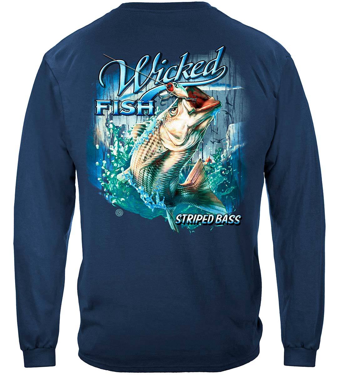 Wicked Fish Striped Bass with Popper Air Born Premium T-Shirt, Long Sleeve / Large