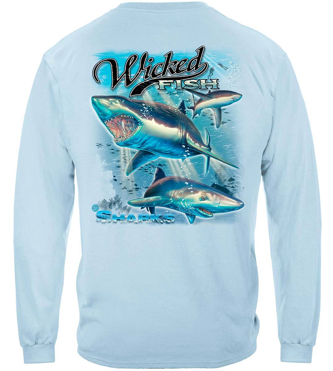 Erazor Bits Wicked Fish Shark Fishing T-Shirt, Light Blue