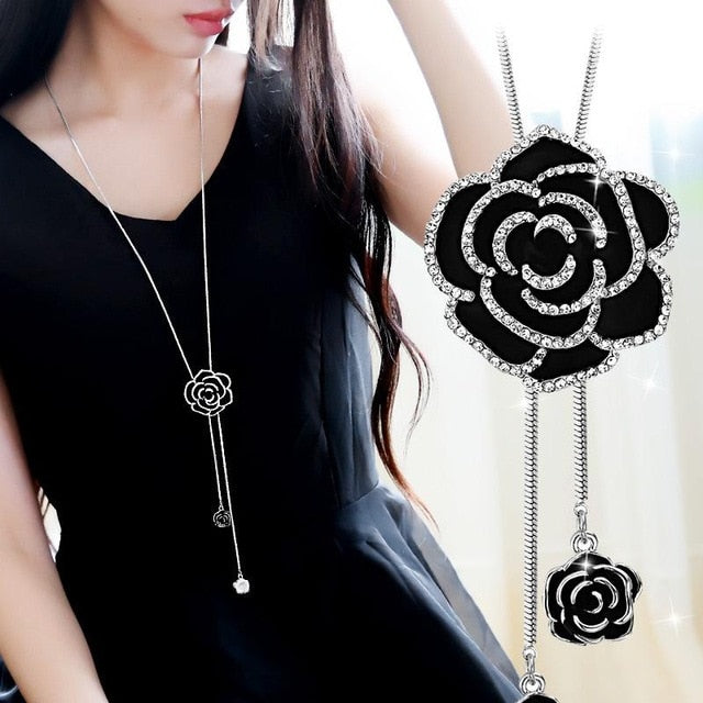 black metal long chain with pendant