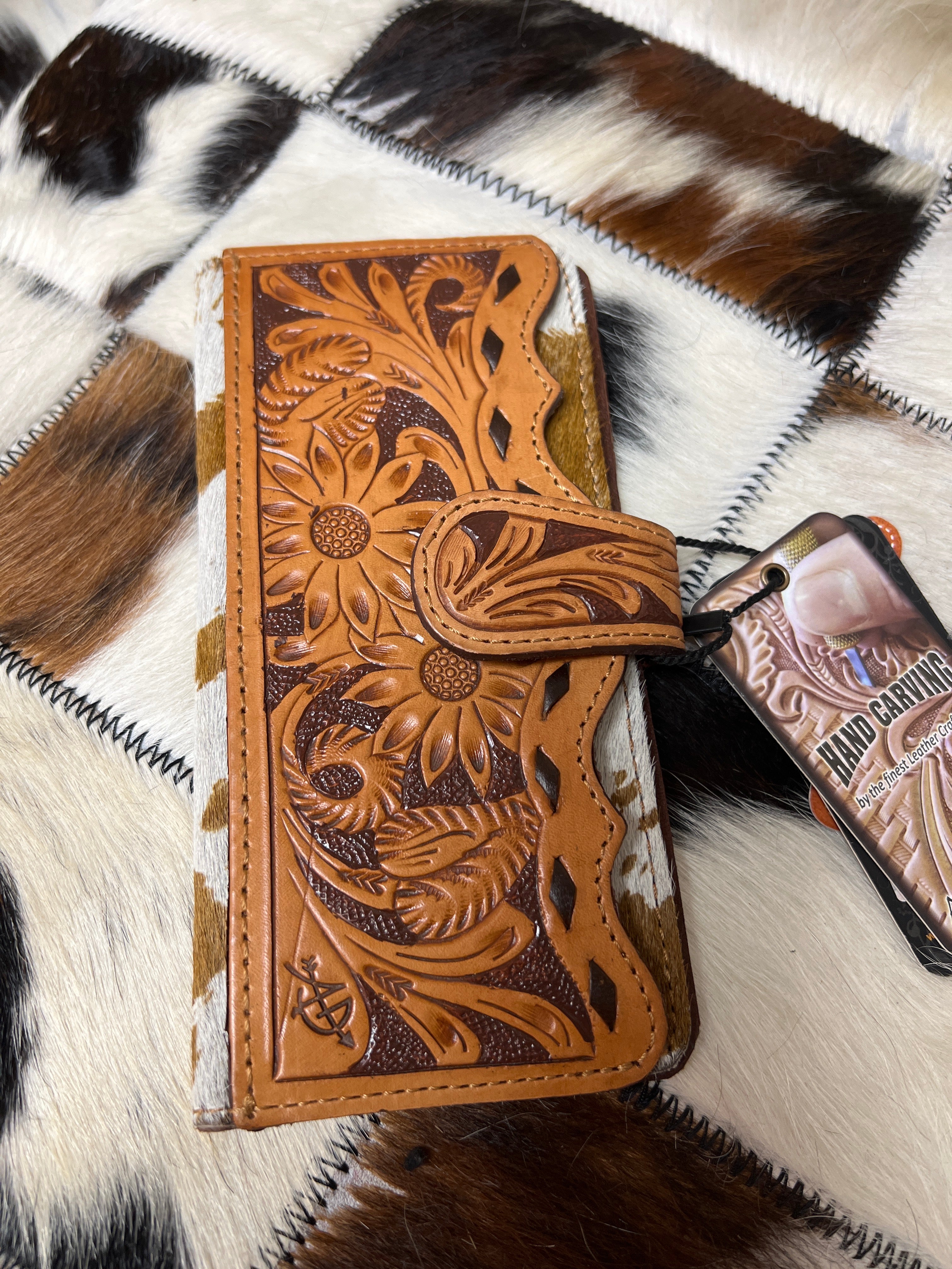 American Darling tooled leather and cowhide wallet
