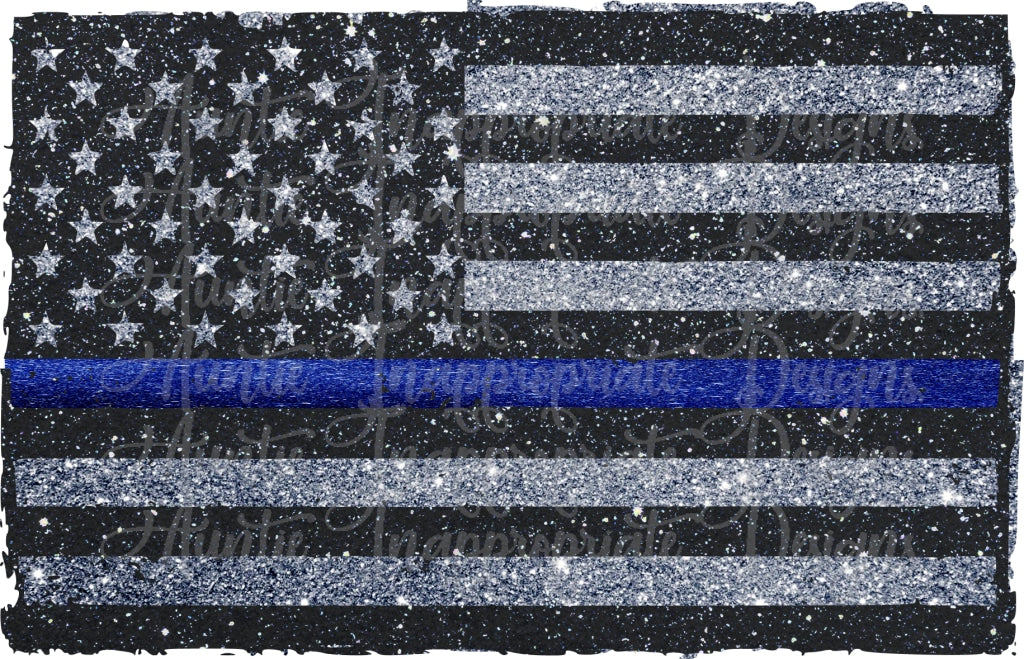 Glitter Flag blue line Police Sublimation file, PNG Printable Sublimat